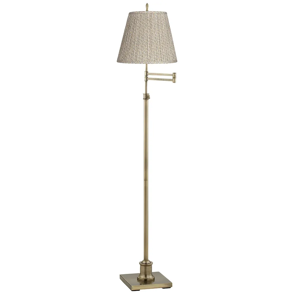 Westbury Brass Swing Arm Floor Lamp with Yellow and Pink Shade