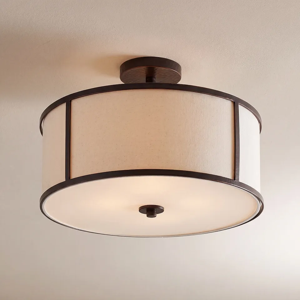 Alec 18" Wide Hammered Bronze Rustic Modern Ceiling Light