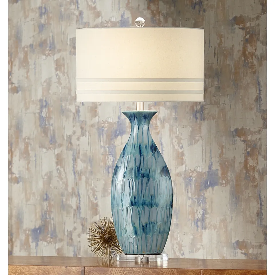 Possini Euro Annette 38" High Blue Drip Ceramic Lamp with Dimmer