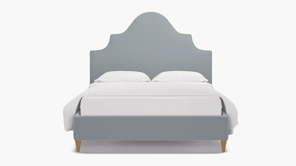Statement Bed, Sterling Performance Velvet, Natural Decorative Tapered Leg, Full