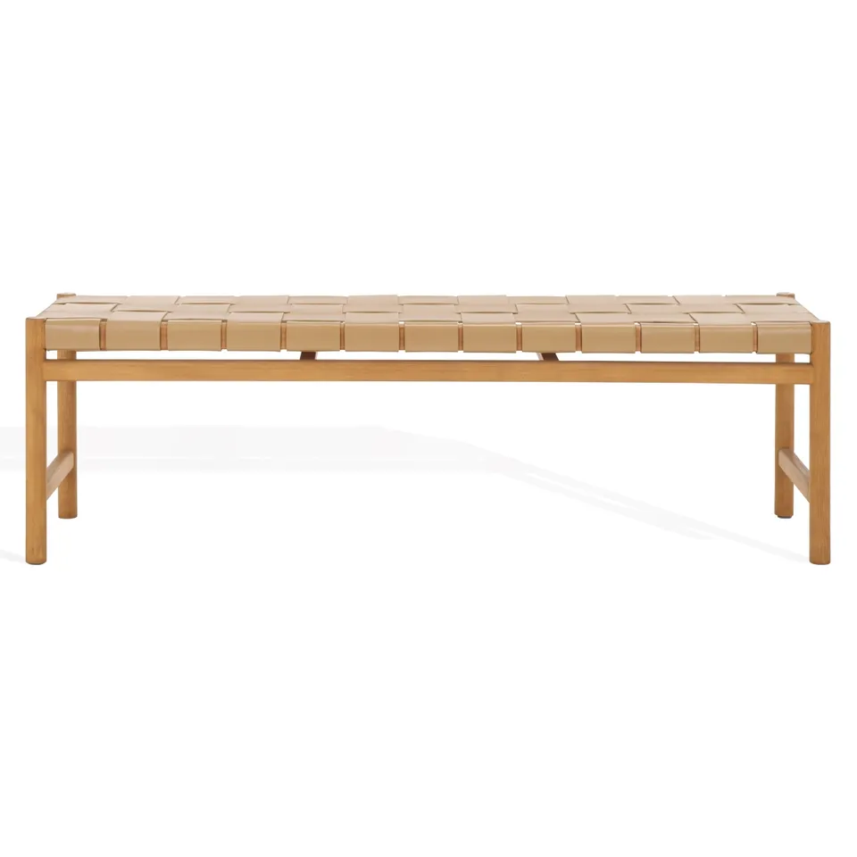 Devnie Woven Leather Bench - Tan/Natural