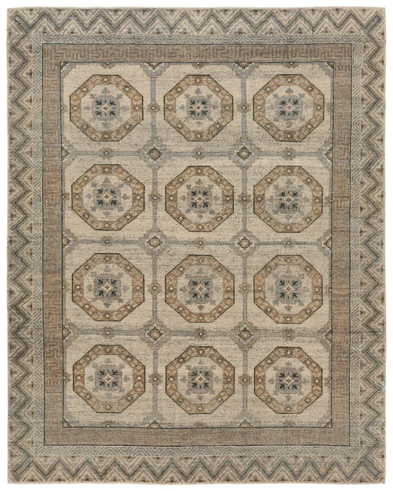 Gideon RHA23 Handknotted Geometric Ivory and Gray Area Rug (9'x12')