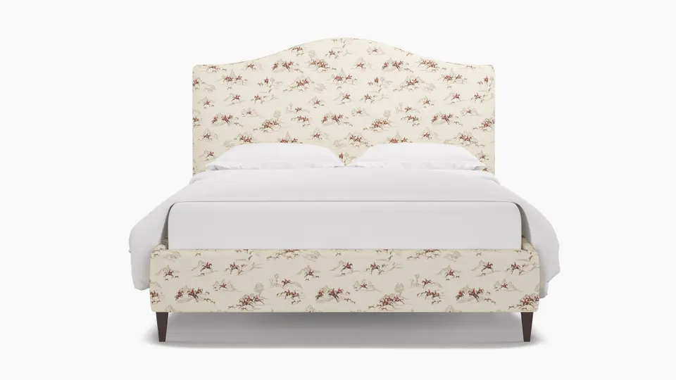 Camelback Bed, Red Cotswold Hunt, Espresso Square Tapered Leg, King