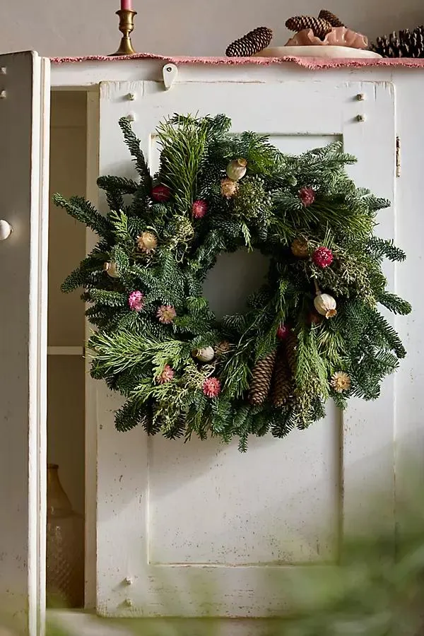 Fresh Poppy Pod + Evergreen Wreath