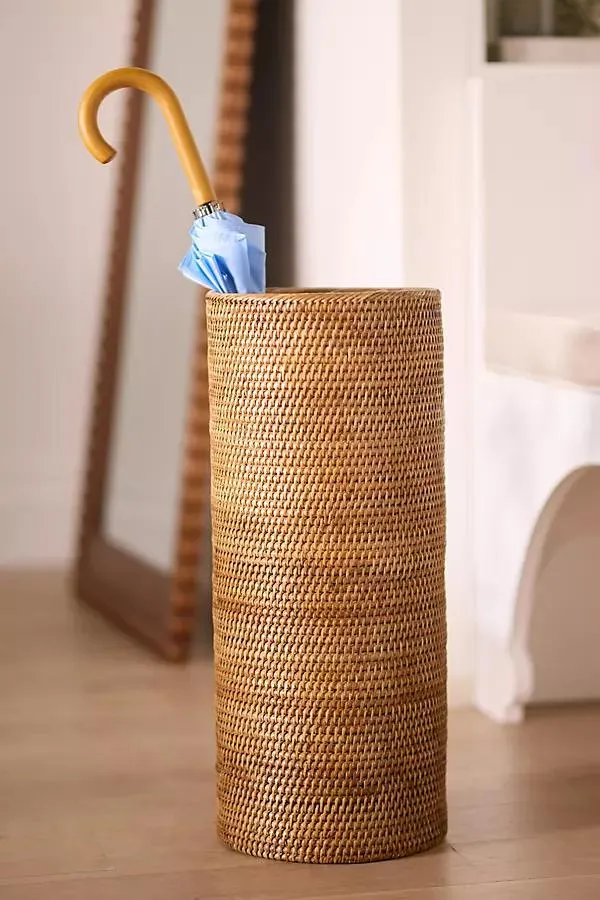 Rattan Round Umbrella Basket with Drip Tray