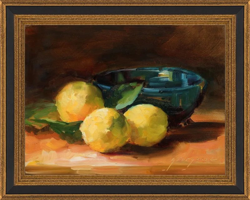 Lemons and Blue Bowl by Georgesse Gomez for Artfully Walls