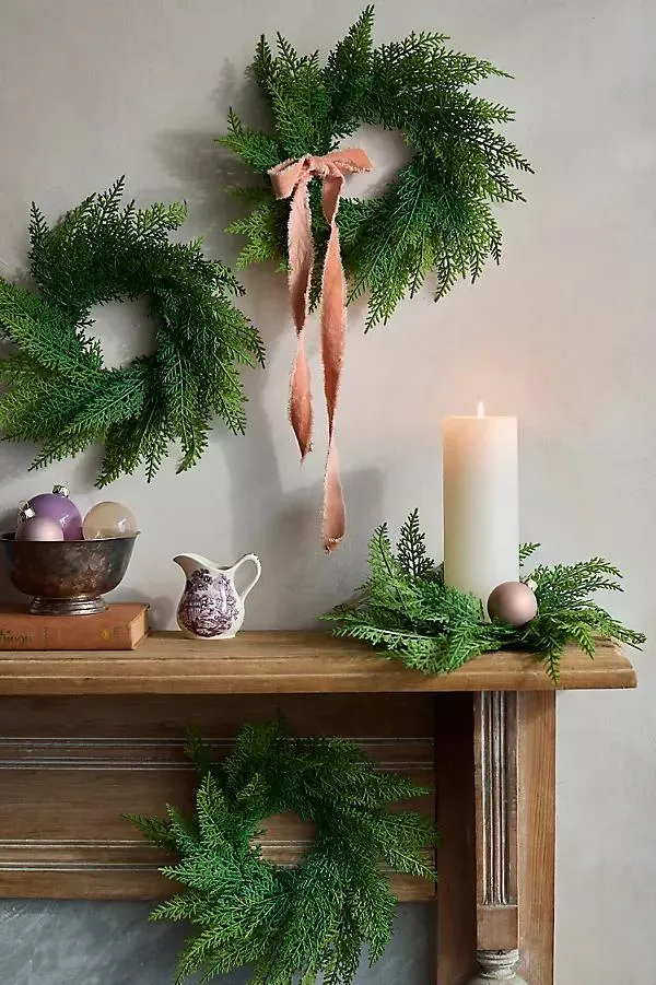 Mini Faux Cedar Wreaths, Set of 4
