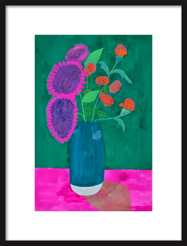 vase with sunflowers and carnations  by Christiane Drapela for Artfully Walls