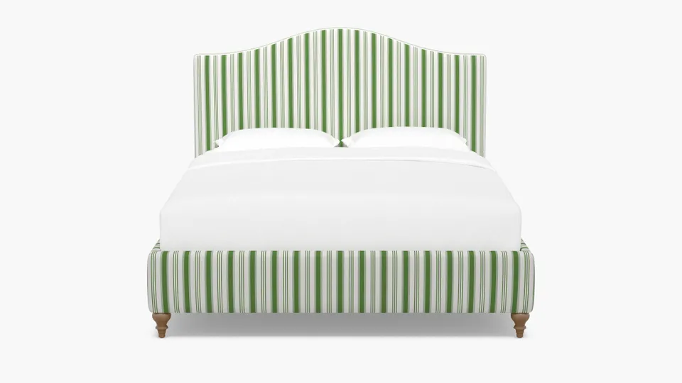 Camelback Bed, Jade Regency Stripe, Natural Traditional Turned Leg, Full