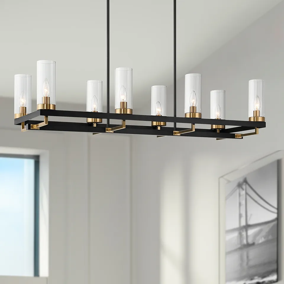 Gregory 39 1/4"W Black and Gold 8-Light Island Chandelier