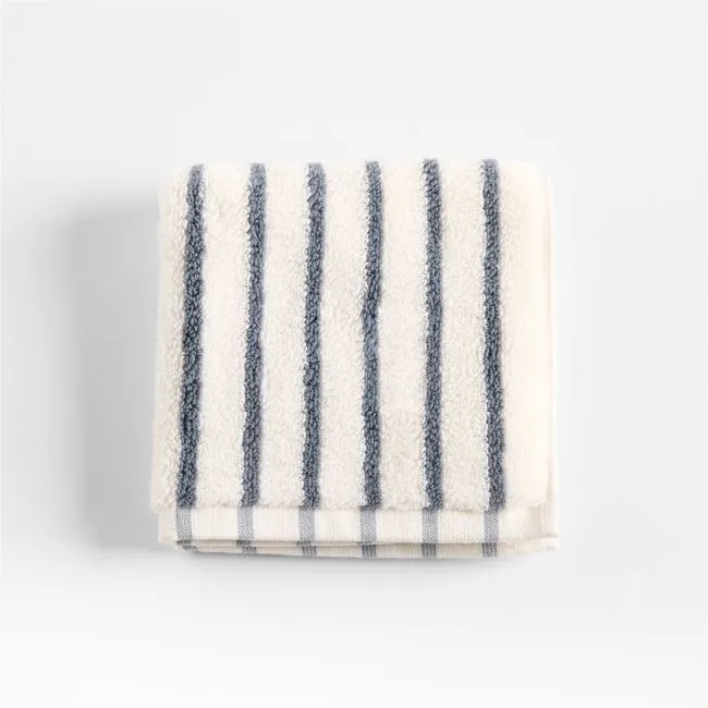 Classic Organic Turkish Cotton Pampas Ivory and Evening Blue Striped Washcloth