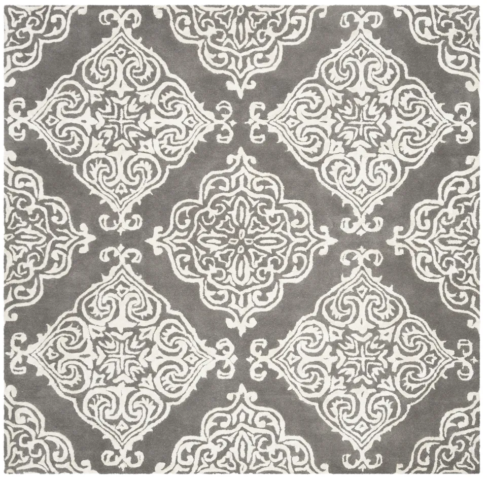 Arlo Home Hand Tufted Area Rug, GLM568D, Dark Grey/Ivory,  6' X 6' Square