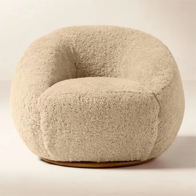 Baza Taupe Shearling Swivel Chair by Casa Dean by Swizz Beatz