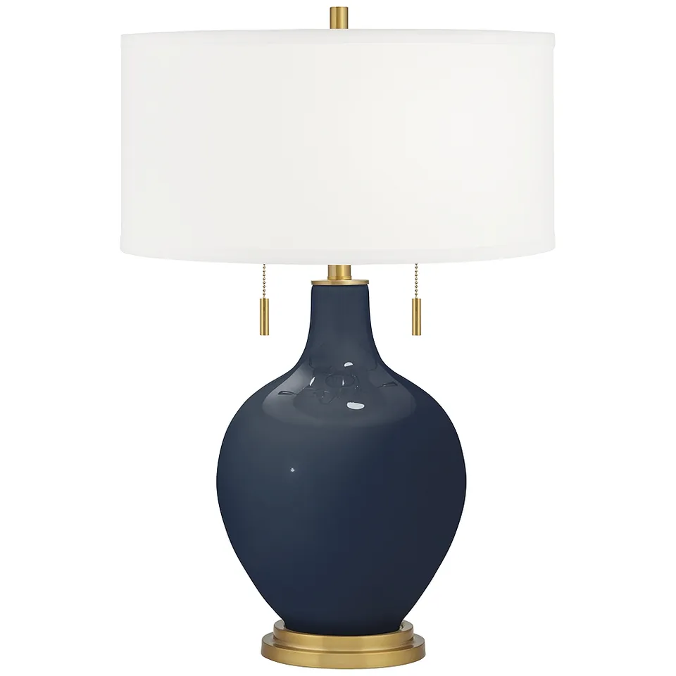 Color Plus Toby Brass 28" Naval Blue Glass Table Lamp