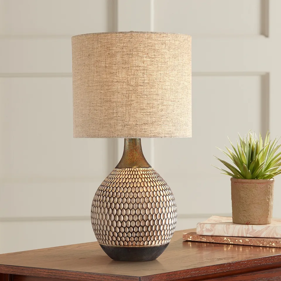 Possini Euro Emma Brown Ceramic Mid-Century Lamp with Table Top Dimmer