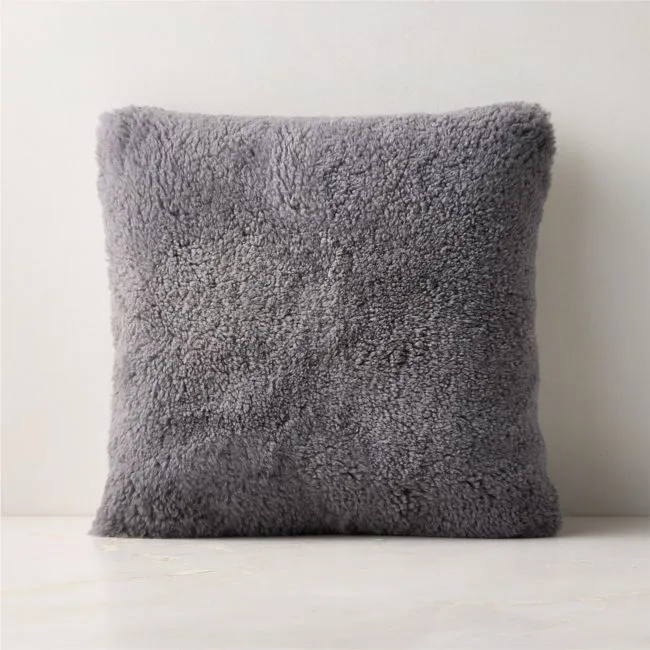 Roslin Slate Blue Shearling Throw Pillow with Down-Alternative Insert 18"