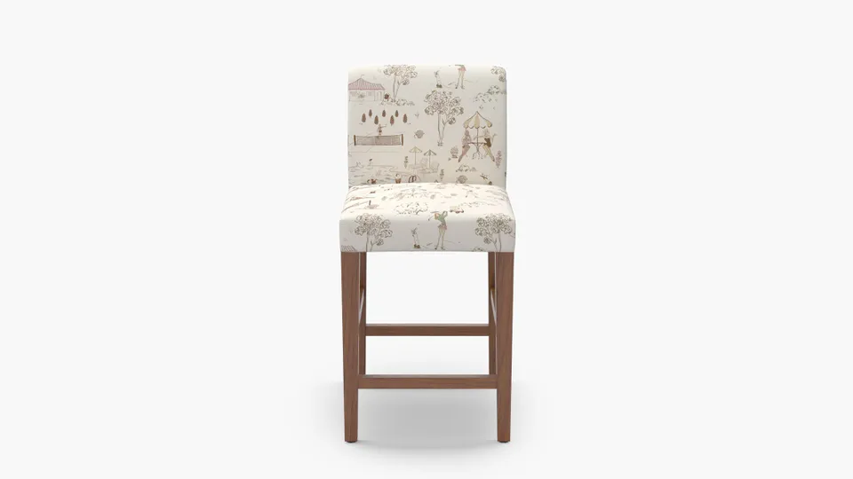 Signature Dining Counter Stool, Multi Country Club Toile, Walnut Square Tapered Leg