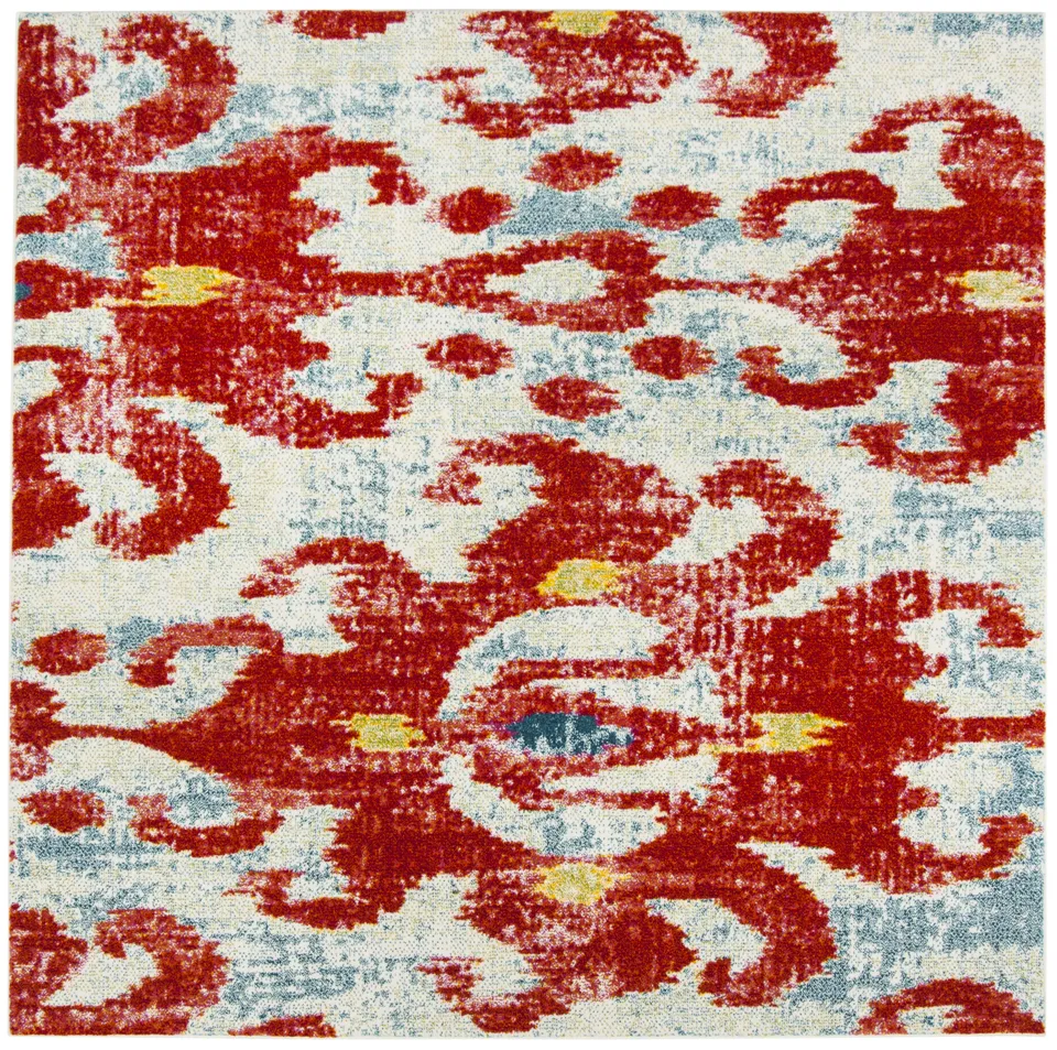 Arlo Home Woven Area Rug, WTC622L, Brick/Light Blue,  6' 7" X 6' 7" Square