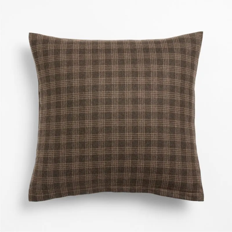 Roberto Italian Wool Blend Plaid 20"x20" Deep Brown Throw Pillow Cover