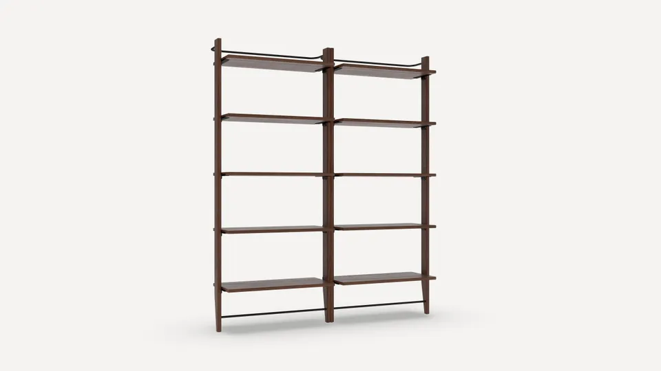 Title Double Fully Open Bookshelf - Walnut - Wood