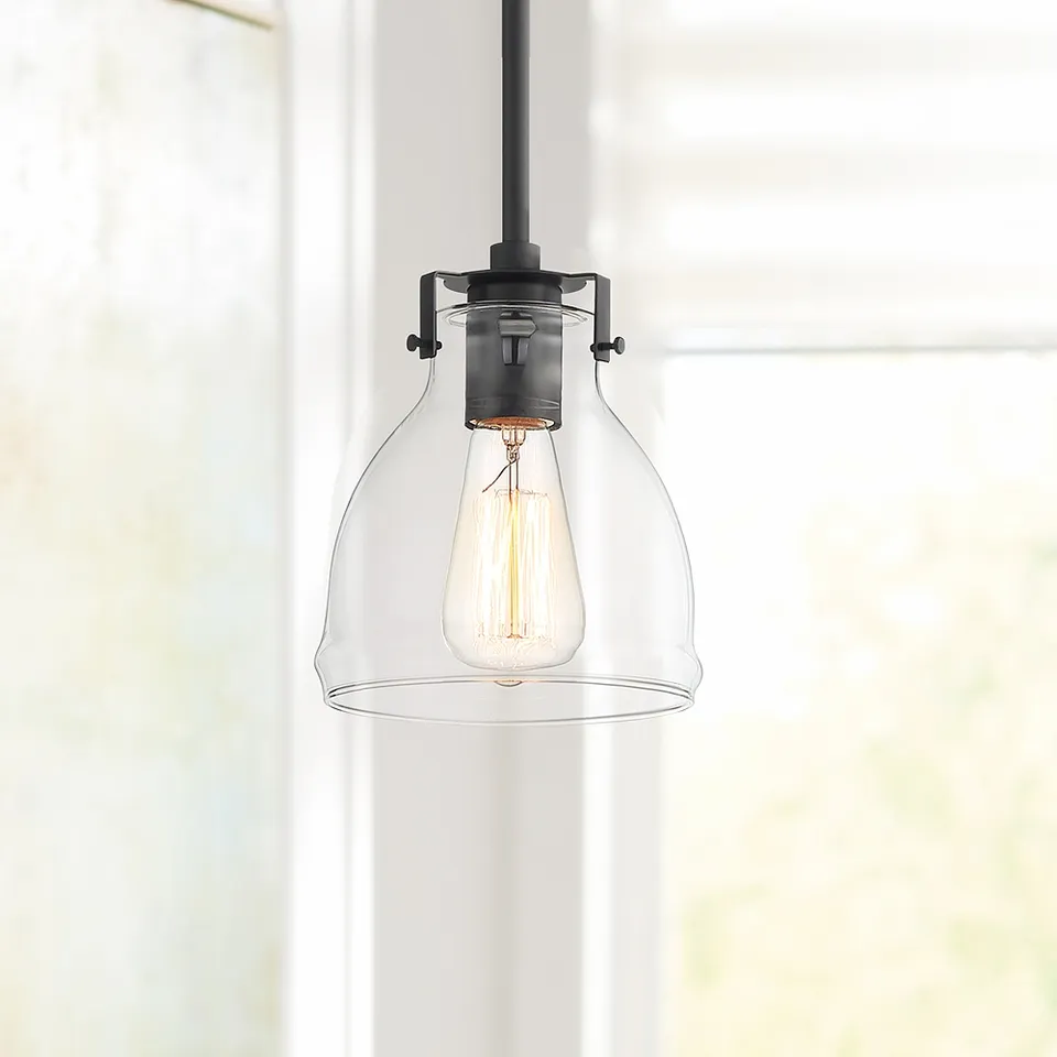 Possini Euro Bellis 6" Wide Black Clear Glass Mini Pendant