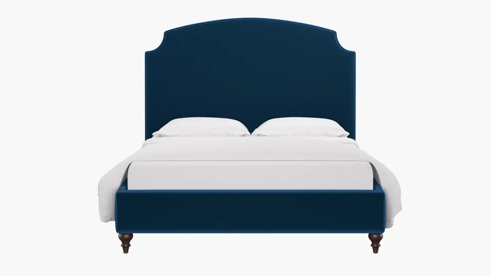 Cove Bed, Royal Performance Velvet, Espresso Decorative Tapered Leg, Queen