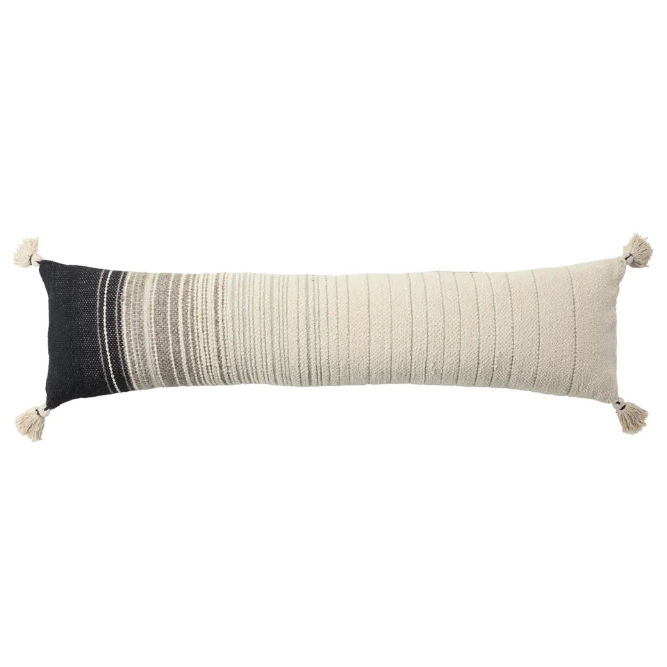 Sabir MCO11 Handmade Striped Cream And Gray Lumbar Down Alternative Filled Pillow (12"x40")