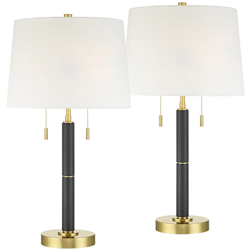 Rawdon 27" High Brass and Black 2-Light Pull-Chain Table Lamp Set of 2