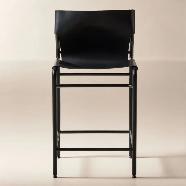 Surf Sling Black Leather Counter Stool