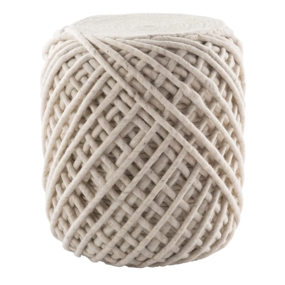 Guna Textured White/ Light Gray Cylinder Pouf