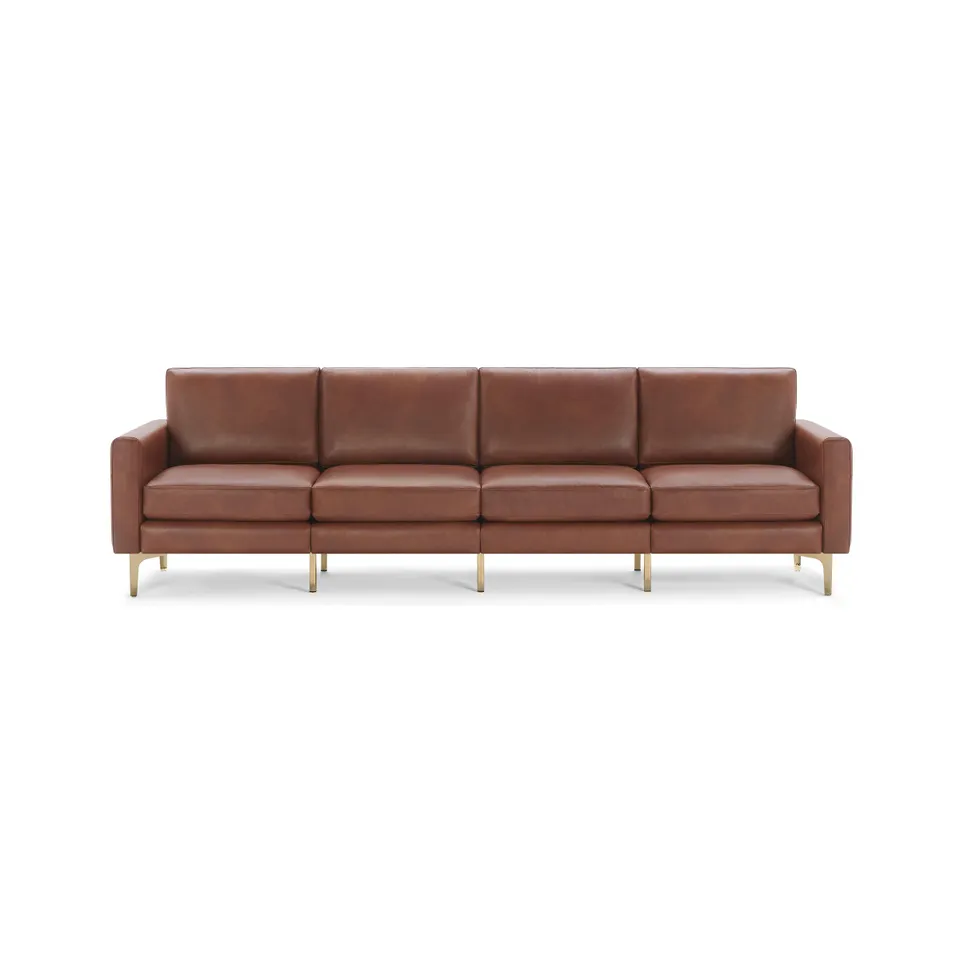 Nomad Leather King Sofa - Chestnut - Top Grain Leather / Brass - Metal / Block