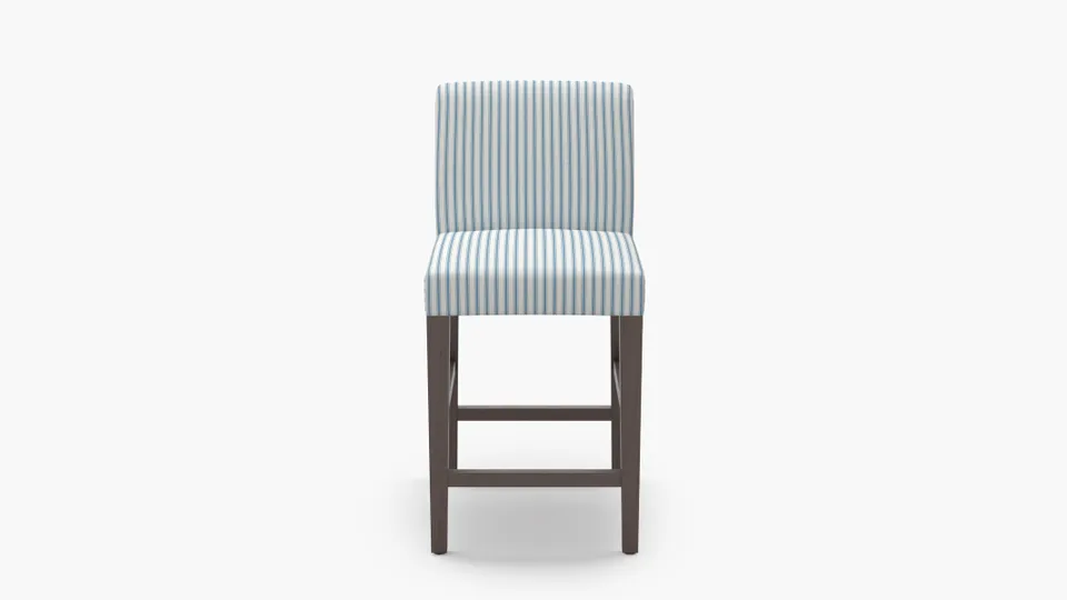 Signature Dining Counter Stool, Cornflower Classic Ticking Stripe, Espresso Square Tapered Leg