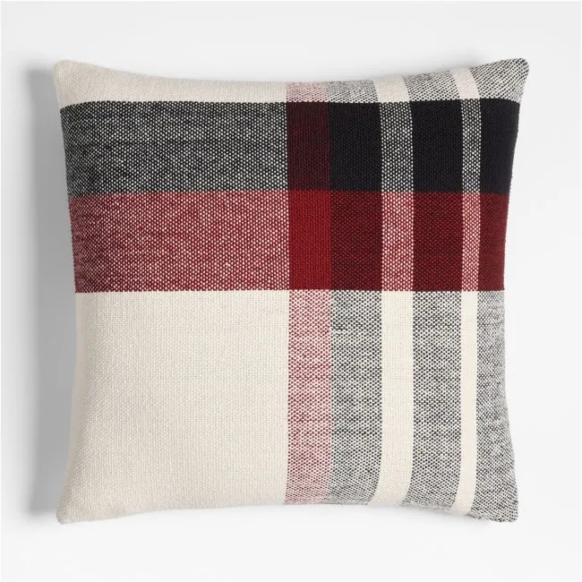 Holiday Plaid Organic Cotton 23"x23" Luminous Red Throw Pillow Cover