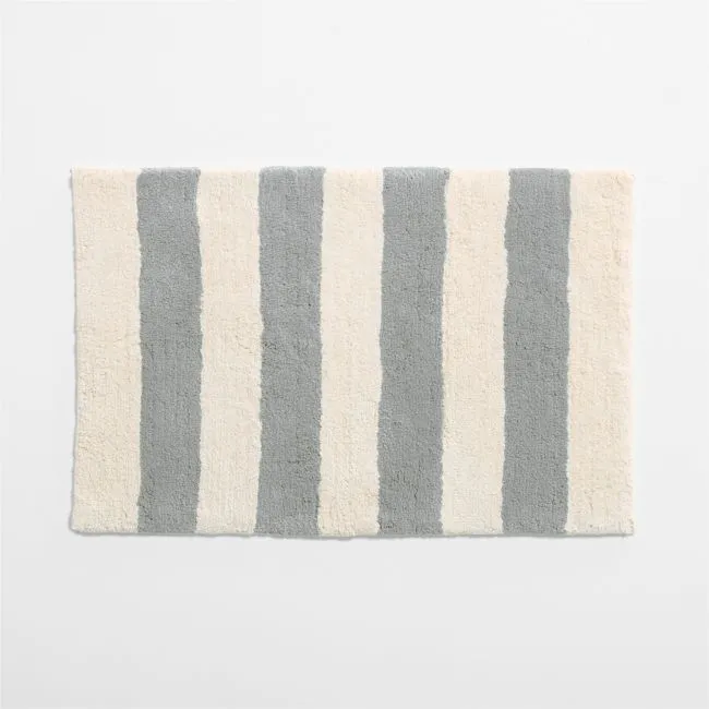 Turkish 100% Organic Cotton Breton Stripe Mist Blue Kids Bath Mat