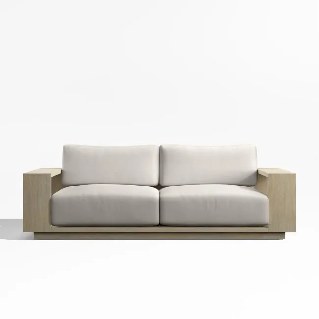 Mallorca 85" Wood Outdoor Sofa with Cast Ash Sunbrella ® Cushions