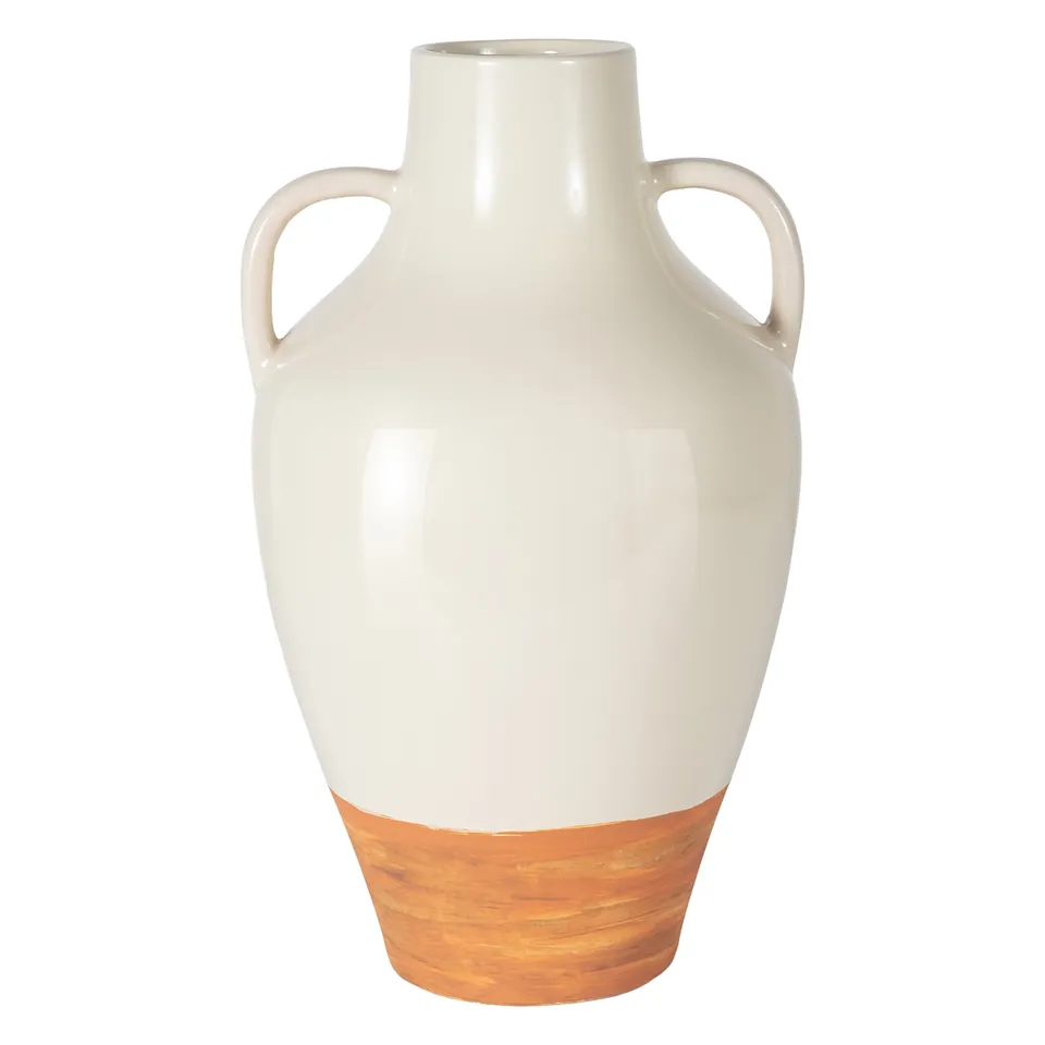 Athena 18" Ceramic Handle Vase - Ivory / Light Brown