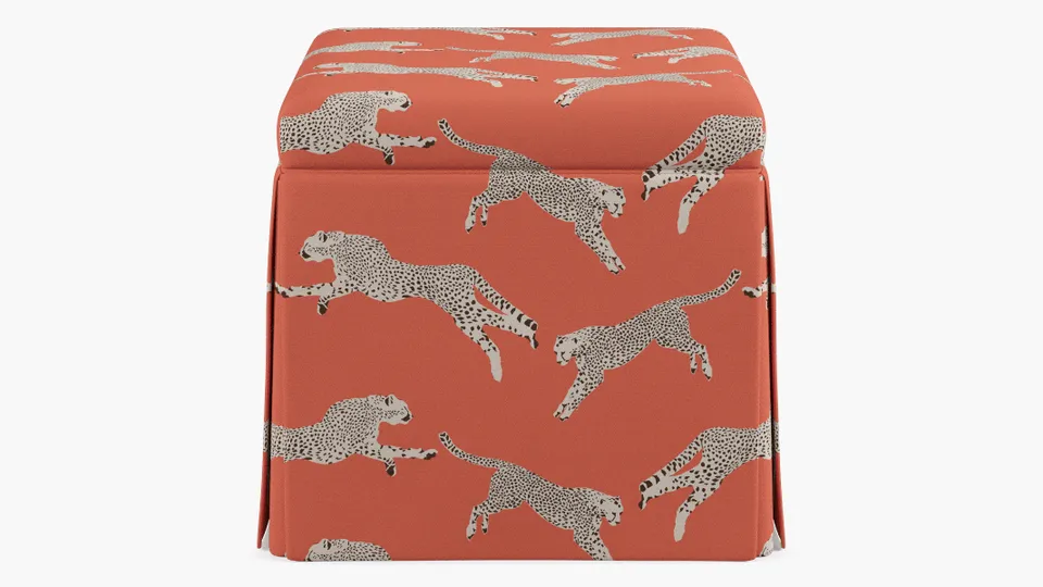 Skirted Storage Ottoman, Henna Cheetah