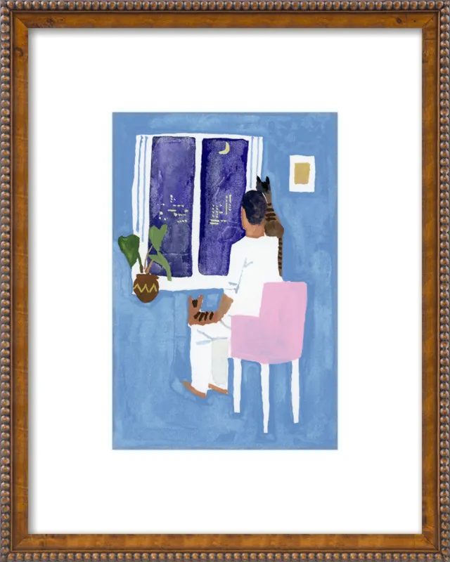 Look at the cat and the moon by Hiroyuki Izutsu for Artfully Walls