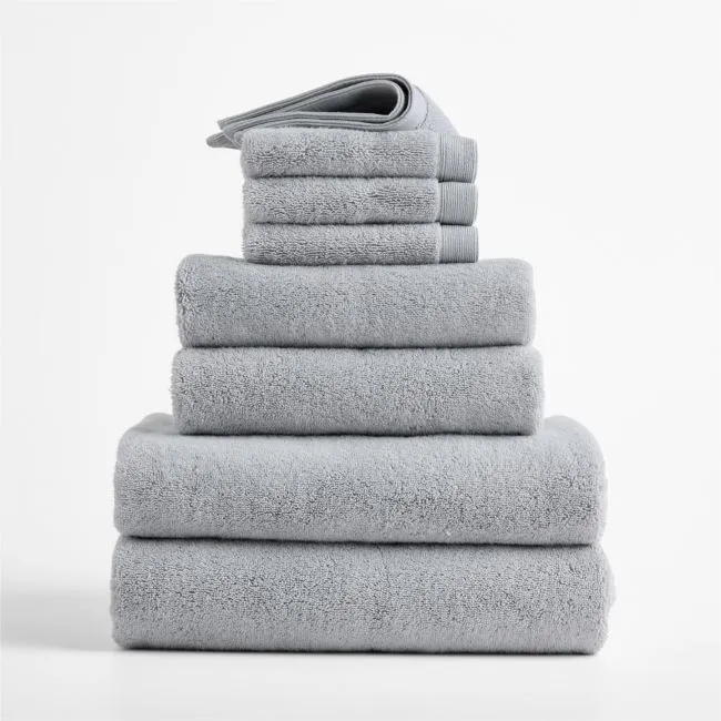Luxe Plush Organic Turkish Cotton Grey Bath Towels, Set of 8