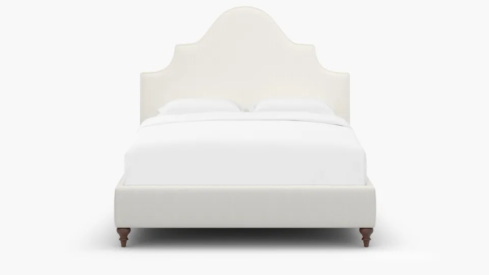 Statement Bed, Snow Boucle, Walnut Traditional Turned Leg, Queen