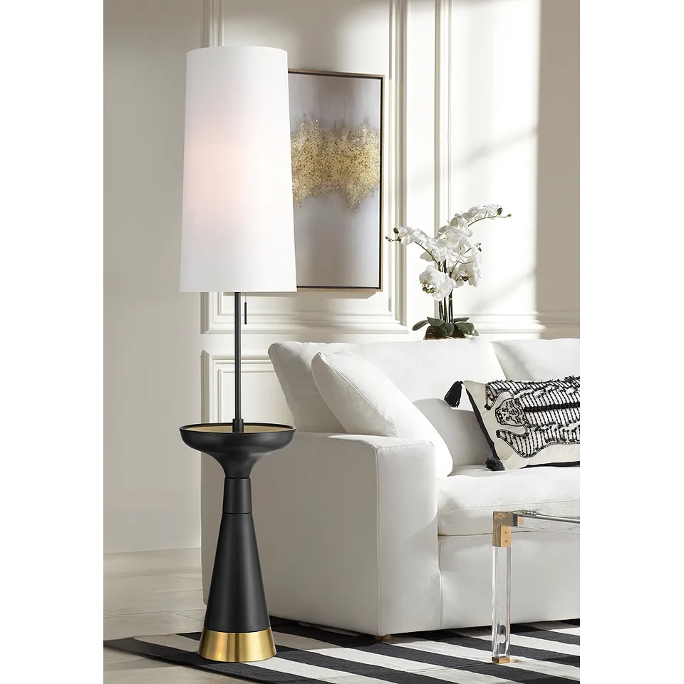 Possini Euro Otis 66" High Gold and Black Modern Tray Table Floor Lamp