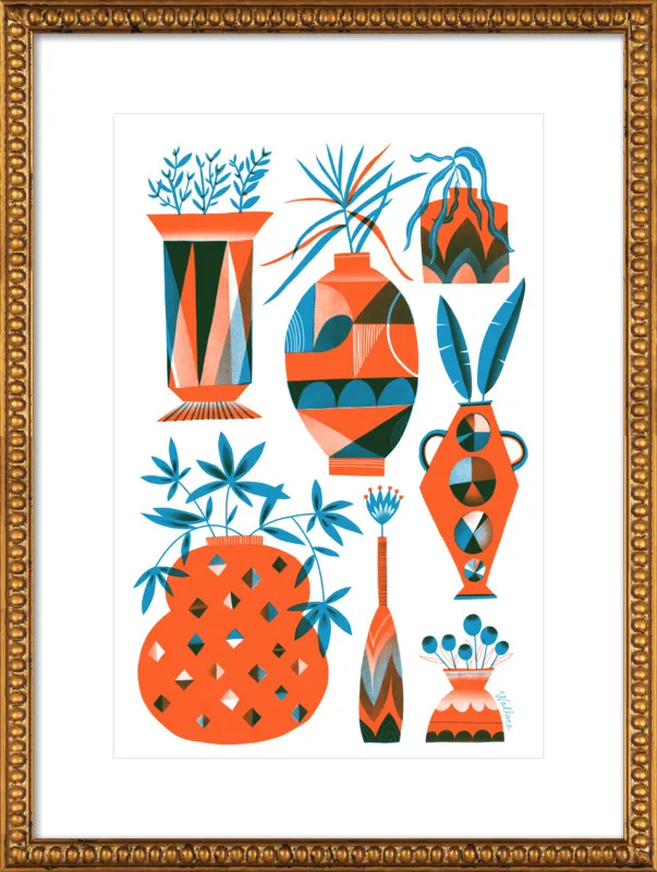 Risograph Vases: vermillion and pacific by Erin Wallace for Artfully Walls