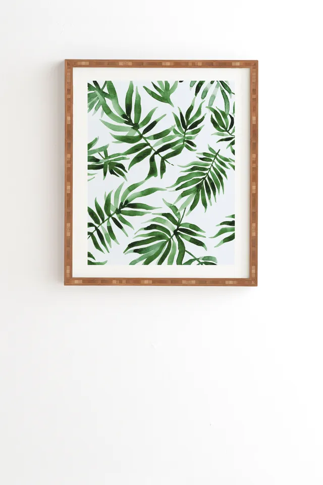 Watercolor Green Leaf by Marta Barragan Camarasa - Framed Wall Art Bamboo 12" x 12"