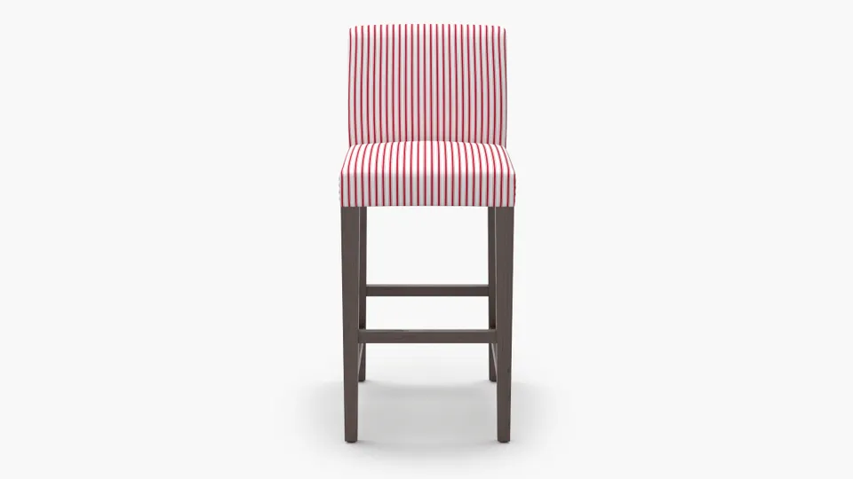 Signature Dining Bar Stool, Red Classic Ticking Stripe, Natural Square Tapered Leg