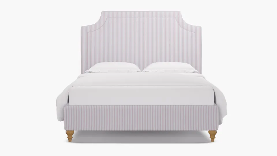 Deco Bed, Pink Classic Ticking Stripe, Natural Traditional Turned Leg, Twin