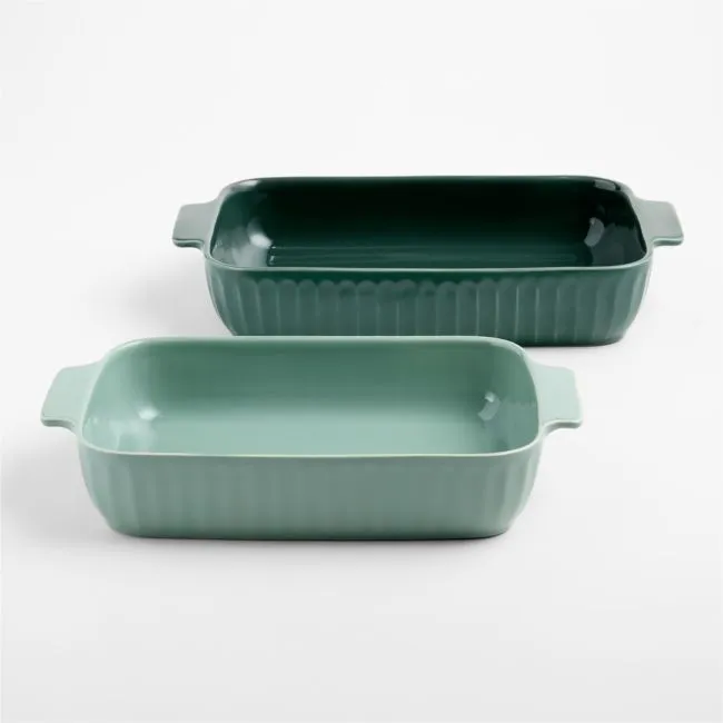 Tonal Green 2-Piece Fluted Ceramic Baking Dish Set