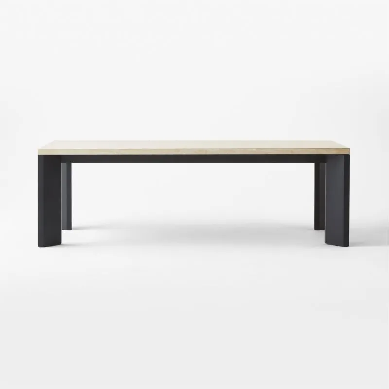 Sydney 95'' Rectangular Travertine Dining Table with Black Steel Legs