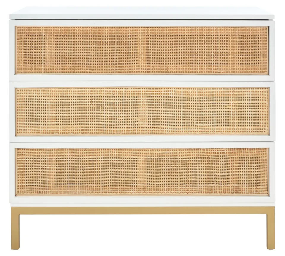 Zadie 3 Drawer Rattan Chest - White / Gold