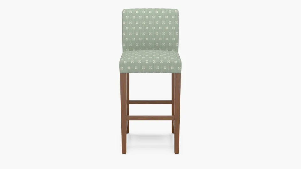 Signature Dining Bar Stool, Soft Sage Meadow Check, Walnut Square Tapered Leg