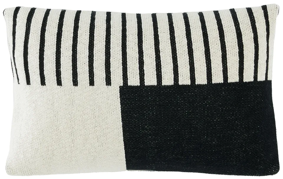 Drew 12 x 20 Cotton Lumbar Pillow - Ivory / Black